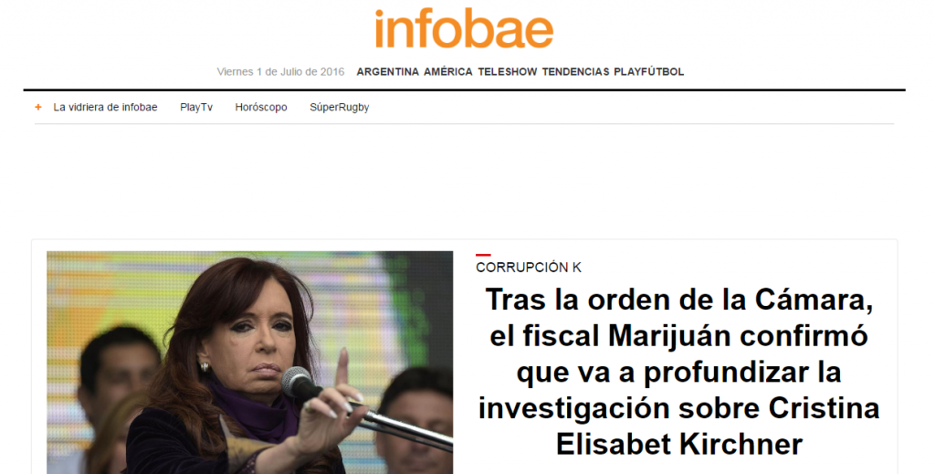 Cristina Elisabet Kirchner - InfoBae - 1-7-16